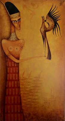 Женщина с птицей, художник Рябов Андрей Алексеевич