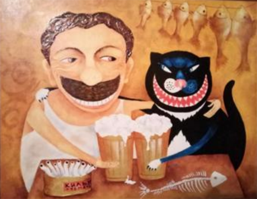 Мужчина и кот (шарж на заказ), художник Рябов Андрей Алексеевич